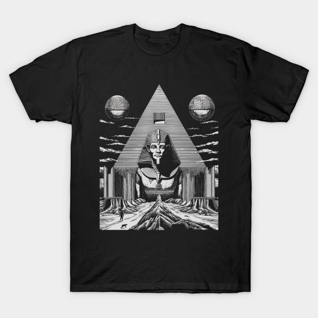 Esoteric Egypt Pyramid Black and White Illustration Tee: Mystical T-Shirt T-Shirt by Soulphur Media